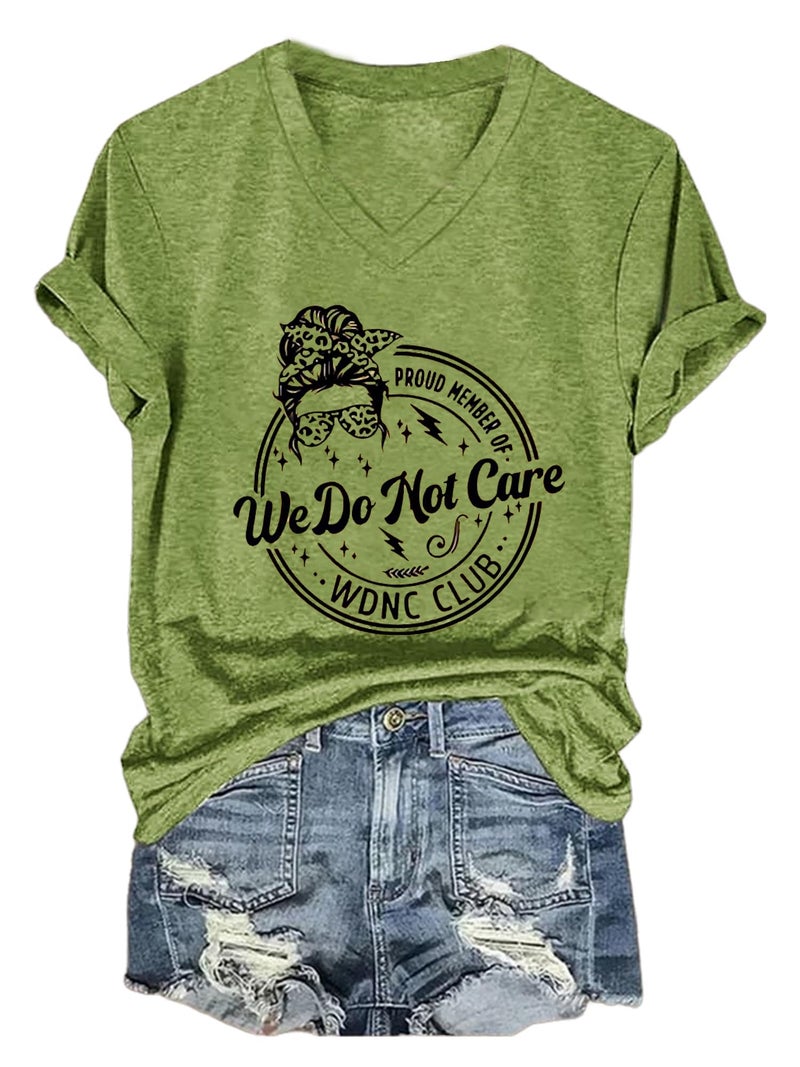 WDNC Club T Shirts Proud Member of WDNC Club Shirt We Do Not Care Merchandise Tops Cougar Puberty Menopause Perimenopause Stars Print Vneck Tshirt Women Plus Size Green - Image 1