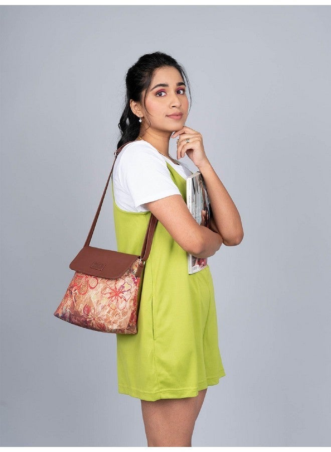 ZOUK حقيبة زوك فلاب سيلينغ | حقائب كروس بودي للنساء | حقائب يد نسائية | أنيقة | حقيبة مسائية من جلد نباتي | للاستخدام في السفر والمكتب | محفظة ومحفظة | طباعة فلولوف - Image 2