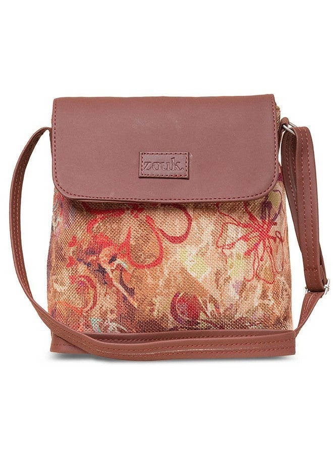 ZOUK حقيبة زوك فلاب سيلينغ | حقائب كروس بودي للنساء | حقائب يد نسائية | أنيقة | حقيبة مسائية من جلد نباتي | للاستخدام في السفر والمكتب | محفظة ومحفظة | طباعة فلولوف - Image 1