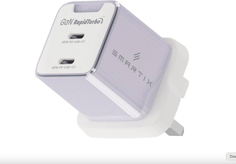سمارتكس محول حائط فاخر مع منفذي USB-C PD وتقنية IntelliCharge | شاحن سريع RapidTurbo | تصميم مضغوط مناسب للسفر لأجهزة الكمبيوتر المحمولة والأجهزة اللوحية والهواتف الذكية (أرجواني، 45 واط) - Image 1