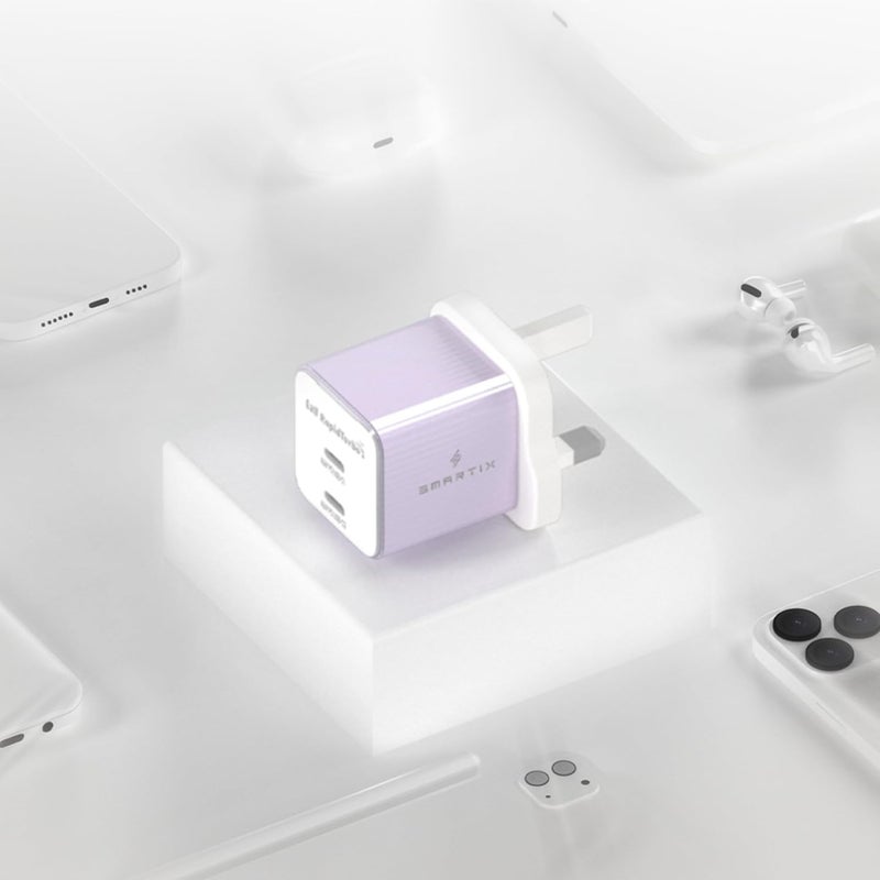 سمارتكس محول حائط فاخر مع منفذي USB-C PD وتقنية IntelliCharge | شاحن سريع RapidTurbo | تصميم مضغوط مناسب للسفر لأجهزة الكمبيوتر المحمولة والأجهزة اللوحية والهواتف الذكية (أرجواني، 45 واط) - Image 5