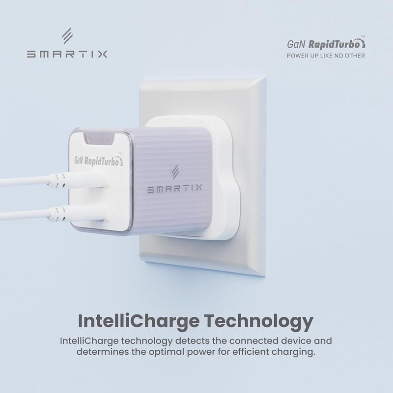 سمارتكس محول حائط فاخر مع منفذي USB-C PD وتقنية IntelliCharge | شاحن سريع RapidTurbo | تصميم مضغوط مناسب للسفر لأجهزة الكمبيوتر المحمولة والأجهزة اللوحية والهواتف الذكية (أرجواني، 45 واط) - Image 4