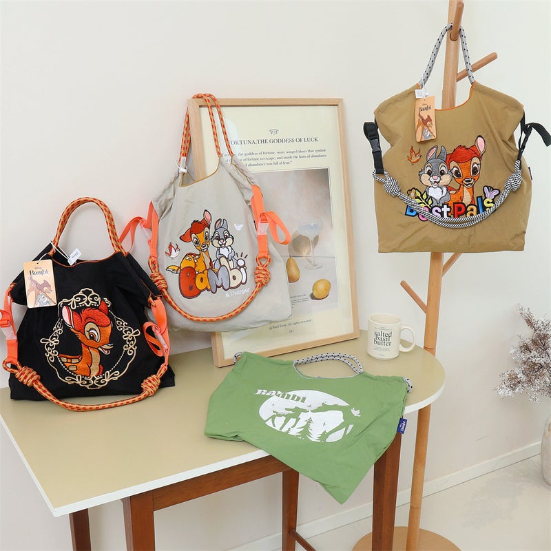 Bambi Fawn Internet Celebration Embroidered Shopping Bag Women'S Cartoon Fashion Environmental Protection Leisure All-Match Early Eight-Pass Shoulder Bag Trendy - Image 2