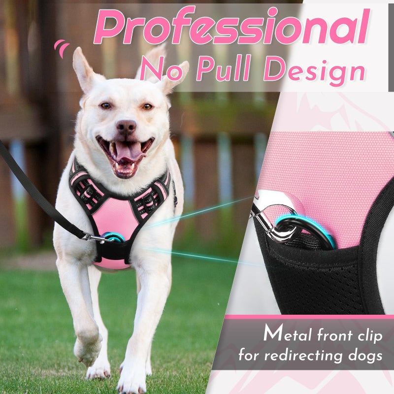 Eagloo Dog Harness Small Sized Dog, No Pull Service Vest with Reflective Strips and Control Handle, Adjustable and Comfortable for Walking, No Choke Pet Harness with 2 Metal Rings, Pink, S - Image 3
