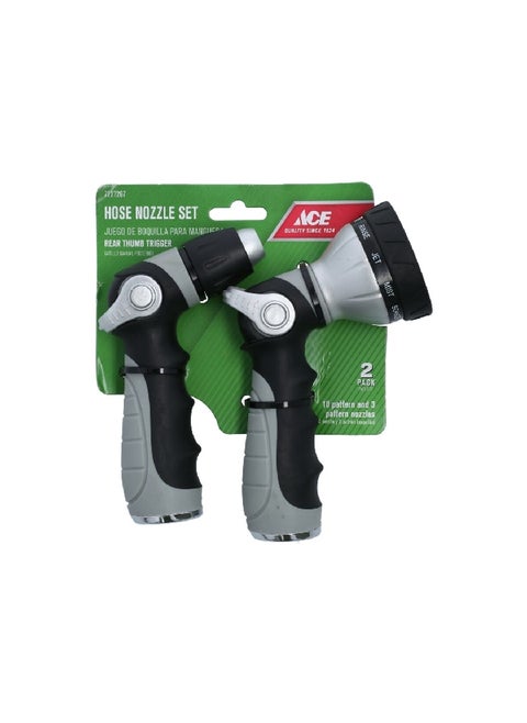 2-Piece Ergonomic Handle Lightweight Hose Nozzle Set with Rear Thumb Trigger Black and Grey AT150151-A