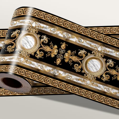 IOHEFY Black Gold Wallpaper Border 196x4 Inch Peel and Stick Wall Border Self Adhesive Marble Pattern Removable Vinyl Trim for Living Room Bedroom Bathroom Kitchen Cabinet Decoration - Image 1