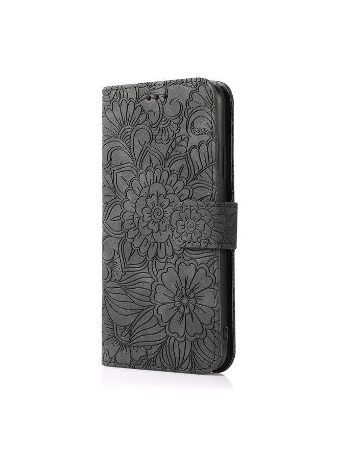 Zaboon Case For iPhone 13 mini Skin Feel Embossed Sunflower Horizontal Leather Case - Image 2