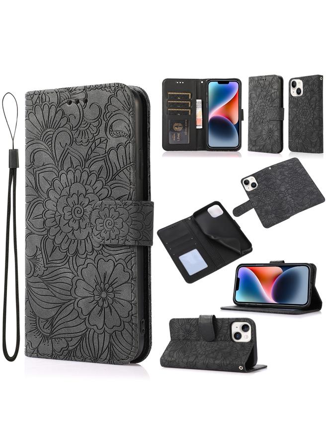 Zaboon Case For iPhone 13 mini Skin Feel Embossed Sunflower Horizontal Leather Case - Image 1