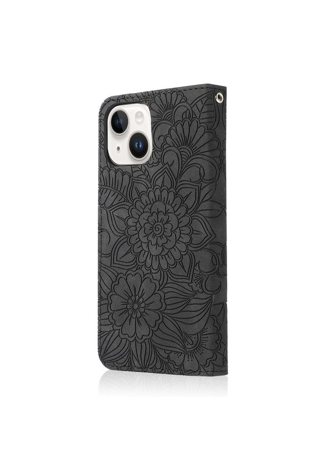 Zaboon Case For iPhone 13 mini Skin Feel Embossed Sunflower Horizontal Leather Case - Image 3