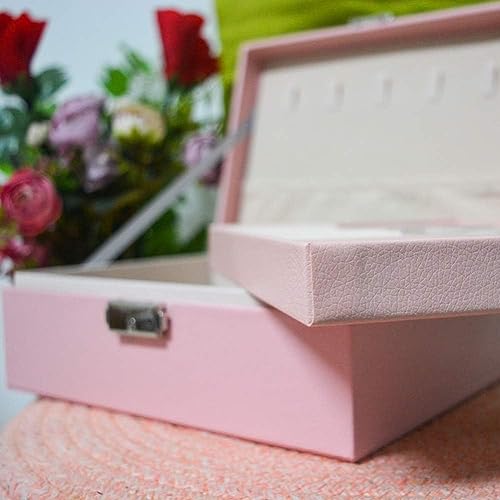KRESHU PU Leather Double Layer Jewelry Organizer | Women's Makeup Storage Case with Smart Golden Key Lock | Stylish Accessory Box for Necklaces, Bracelets, Earrings (CHEX-PINK) - Image 4
