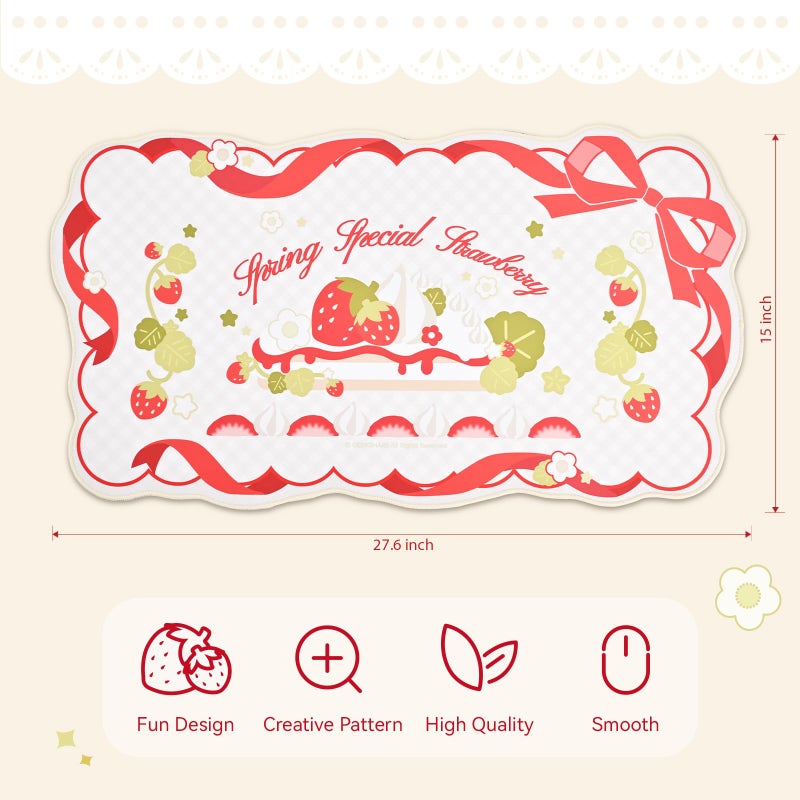 GeekShare Mouse Pad with Stitched Edge, Non-Slip Rubber Base Large Gaming Mouse Pad, Cute Washable Mousepad for Gaming Home Office Work - Strawberries with Cream - Image 2