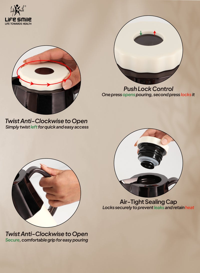 Life Smile فلاسك فراغي متميز Life Smile سعة 1 لتر – تحكم قفل دفع، مقاوم للتسرب وتصميم صديق للبيئة - Image 2