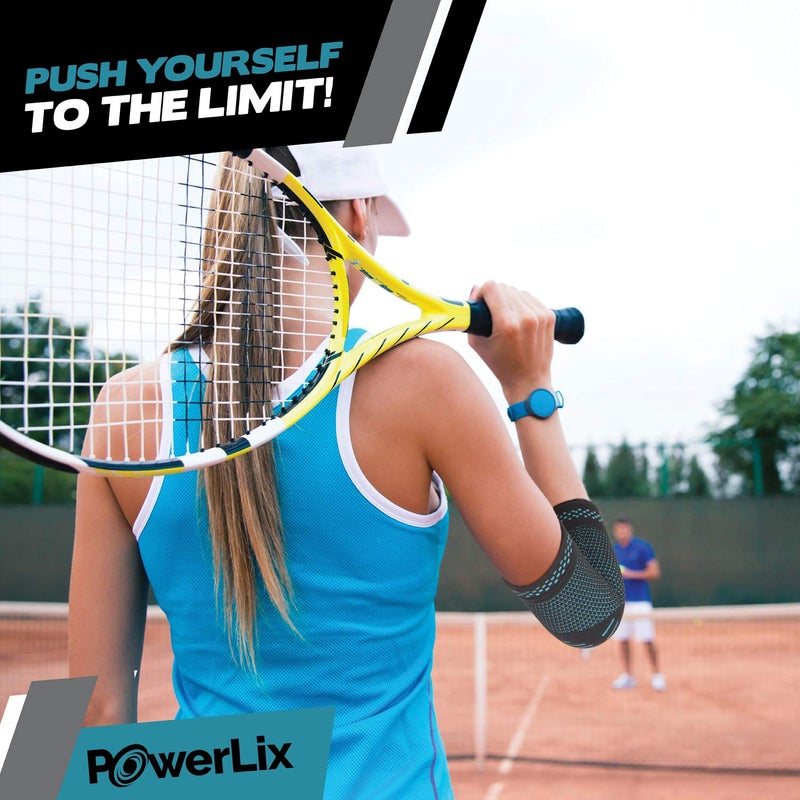 POWERLIX Elbow Brace Compression Support (Pair) - Elbow Sleeve for Tendonitis, Tennis Elbow Brace and Golfers Elbow Treatment, Arthritis, Workouts, Weightlifting – Reduce Elbow Pain (Blue, S) - Image 2