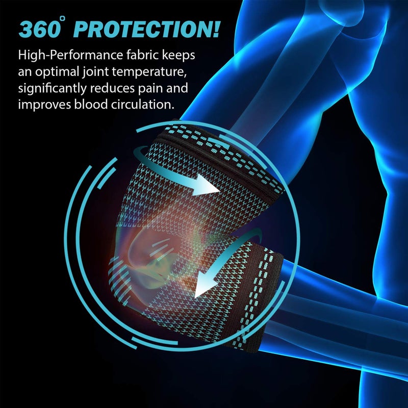 POWERLIX Elbow Brace Compression Support (Pair) - Elbow Sleeve for Tendonitis, Tennis Elbow Brace and Golfers Elbow Treatment, Arthritis, Workouts, Weightlifting – Reduce Elbow Pain (Blue, S) - Image 4
