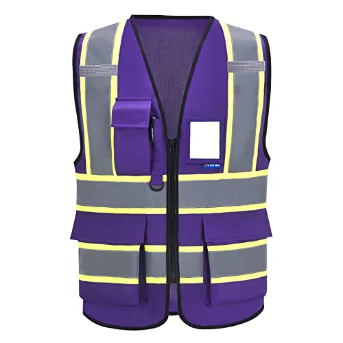 AYKRM 11 colors available safety vest reflective purple High Visibility Reflective Safety Vest for Women Men High Visibility Security with Pockets Zipper - Image 1