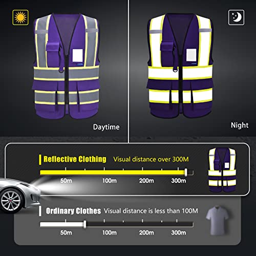 AYKRM 11 colors available safety vest reflective purple High Visibility Reflective Safety Vest for Women Men High Visibility Security with Pockets Zipper - Image 3