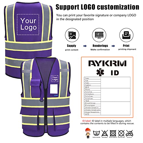 AYKRM 11 colors available safety vest reflective purple High Visibility Reflective Safety Vest for Women Men High Visibility Security with Pockets Zipper - Image 4
