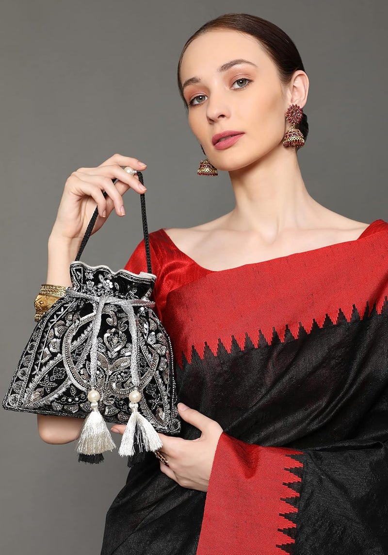 MASQ by Q-One Embroidered Silk Potli Bags - Handcrafted for Weddings, Festive Season & Special Occasions with Beads and Sequins - Made in India - Image 3