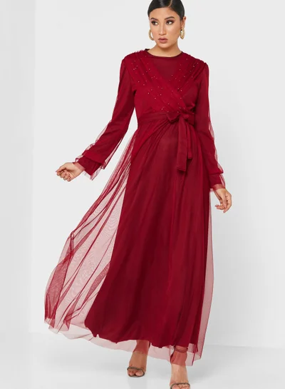 Khizana Tulle Overlay Maxi Dress