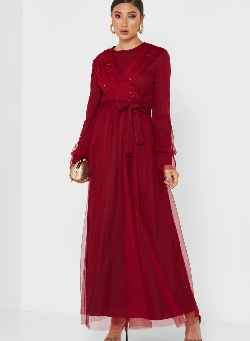 Khizana Tulle Overlay Maxi Dress
