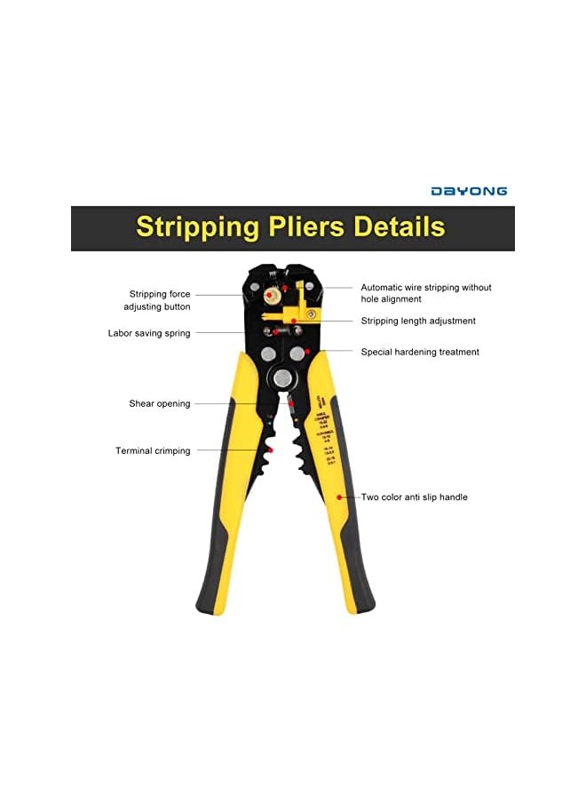 DAYONG DAYONG 8" 3-in-1 Multifunction Self-Adjusting Wire Stripper, AWG 10-24 (0.2~6.0mm²) Cable Cutter, Automatic Insulation Stripping, Cutting & Crimping Pliers Tool for Electrical Work  - Image 3