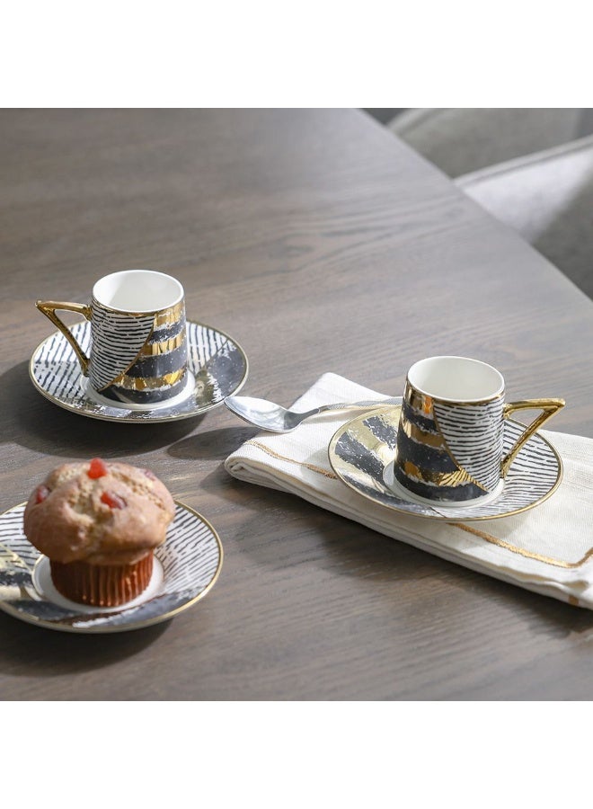 Majestic Majestic Phoe 12 Piece New Bone China Coffee Cup Set Elegant Durable Coffee Cups Perfect for Coffee Tea Special Occasions and Gifting Stylish Set for Home Use Black/Gold 90 ml Serve 6 - Image 5