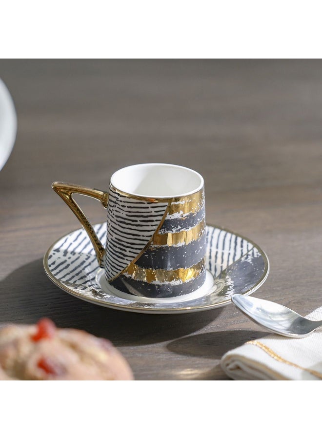 Majestic Majestic Phoe 12 Piece New Bone China Coffee Cup Set Elegant Durable Coffee Cups Perfect for Coffee Tea Special Occasions and Gifting Stylish Set for Home Use Black/Gold 90 ml Serve 6 - Image 4