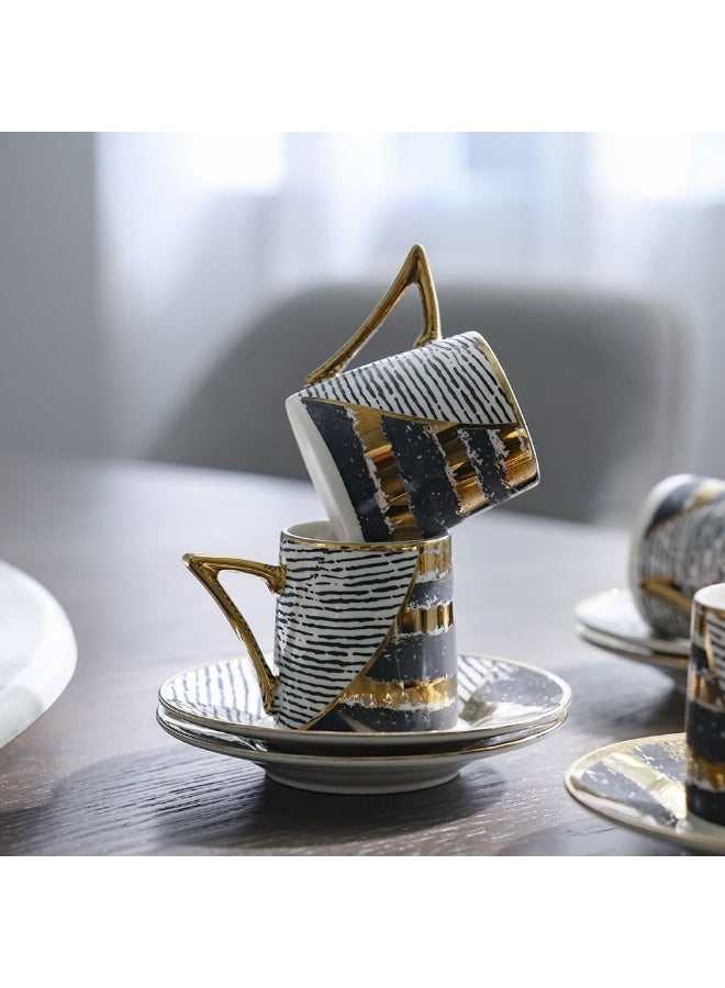 Majestic Majestic Phoe 12 Piece New Bone China Coffee Cup Set Elegant Durable Coffee Cups Perfect for Coffee Tea Special Occasions and Gifting Stylish Set for Home Use Black/Gold 90 ml Serve 6 - Image 2