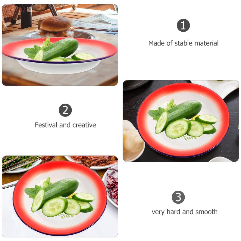 Retro Enamel Plates 18cm Round 2 Pcs Floral Pattern Dinnerware Set For Kitchen Serving - Image 4