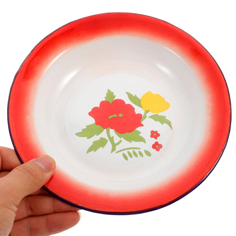Retro Enamel Plates 18cm Round 2 Pcs Floral Pattern Dinnerware Set For Kitchen Serving - Image 5