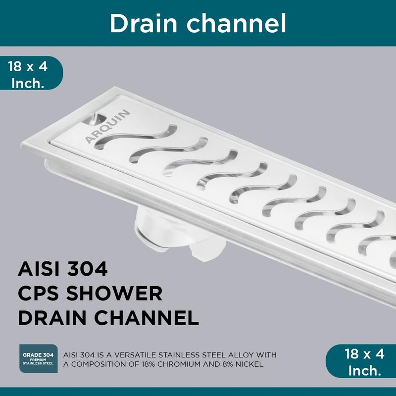 ARQUIN 304 Grade Stainless Steel Shower Water Drain Channel Waste Water Floor Drain with Cockroach Trap Side Hole18X4 inch - Image 4