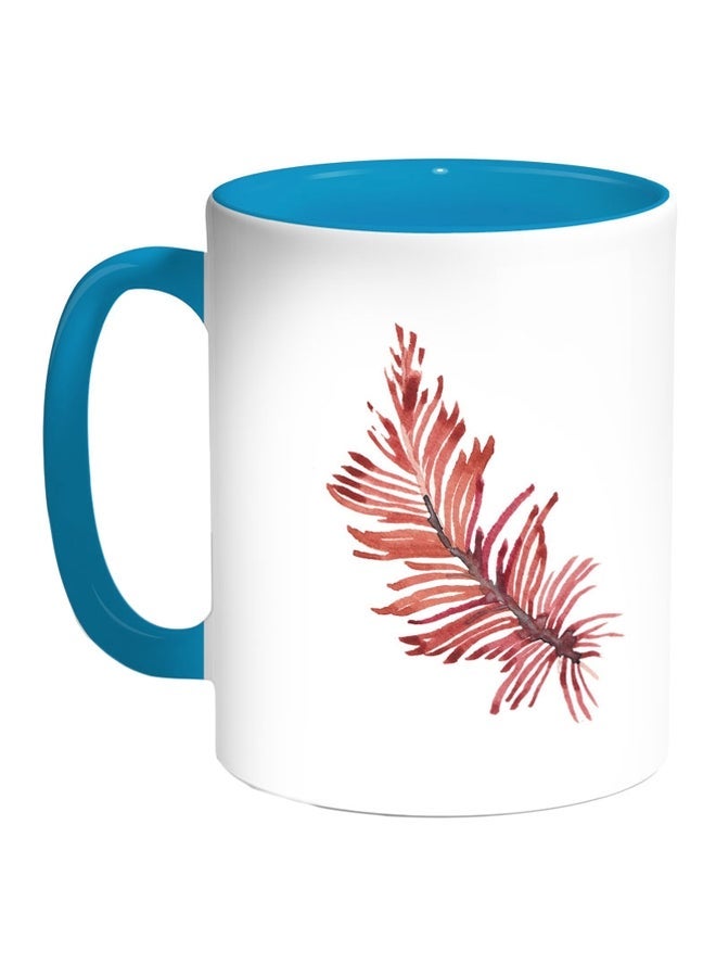 Bird Feather Printed Coffee Mug Blue/White/Red 11ounce