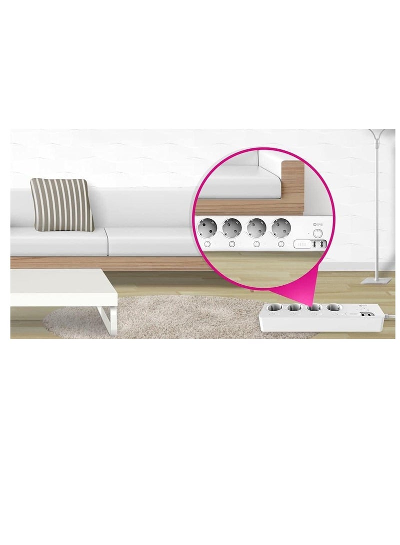 Smart power strip with Wi-Fi support, 4 EU outlets + 2 USB ports, 220V, 60Hz, phone and voice control, overload protection - white. - Image 4
