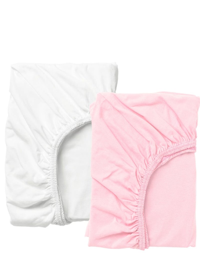 EVER SHINE Fitted sheet for cot, white/pink 60x120 cm - Image 2