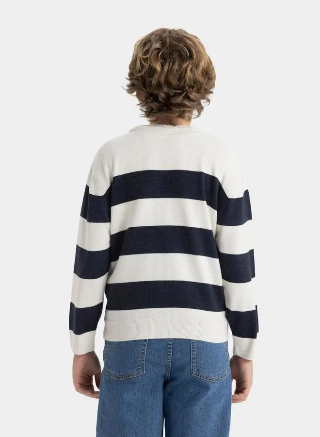 DeFacto DeFacto Regular Fit Crew Neck Striped Knit Sweater