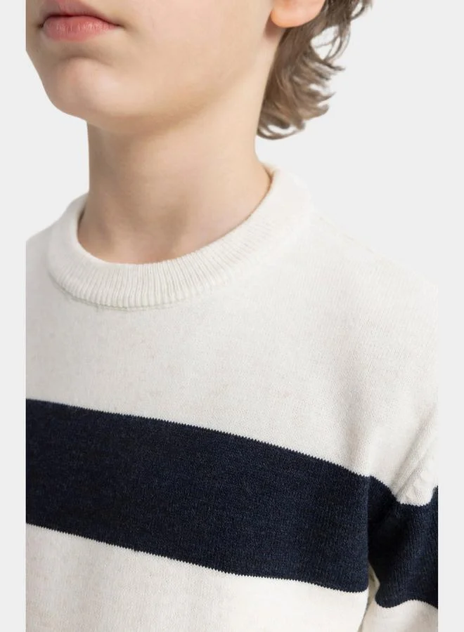 DeFacto DeFacto Regular Fit Crew Neck Striped Knit Sweater