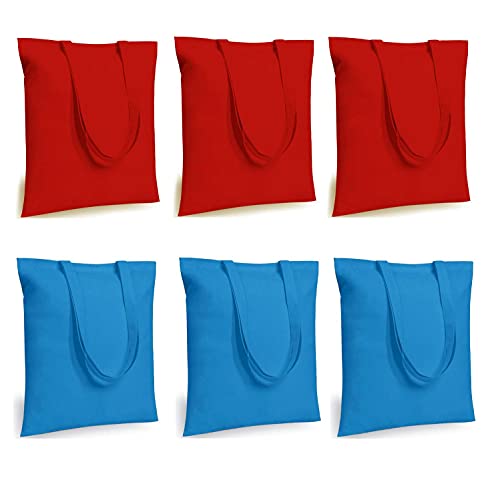 Lify Cotton Canvas Tote Unisex Shopping Bags Shopping Bag for Crafts, Heavy Duty, Washable, Eco-Friendly Canvas Multipurpose Grocery Bag Reusable Grocery Bag - Red 3 Piece, Blue 3 Piece x (Pack of 6) - Image 1