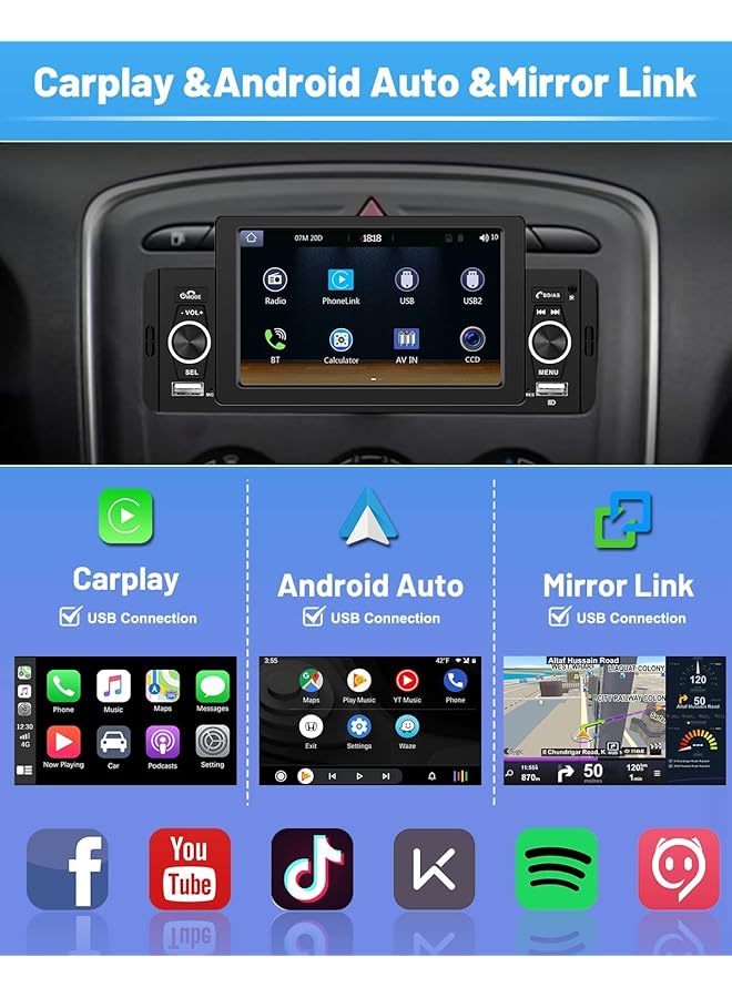 NALACAL ستيريو سيارة أحادي الدين مع Apple Carplay و Android Auto - شاشة لمس عالية الدقة مقاس 5 بوصات وبلوتوث 5.1 وراديو سيارة مع Fm و Mirror Link و USB مزدوج و SWC و Siri وميكروفون مدمج وجهاز تحكم عن بعد - نظام صوتي ذكي للسيارة - Image 3