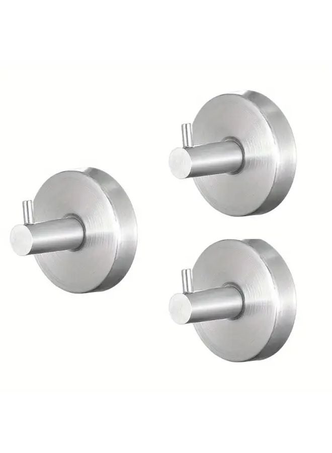 3Pcs Silvery Stainless Steel Suction Cup Hooks No Drill No Residue Wall Mount - Image 1