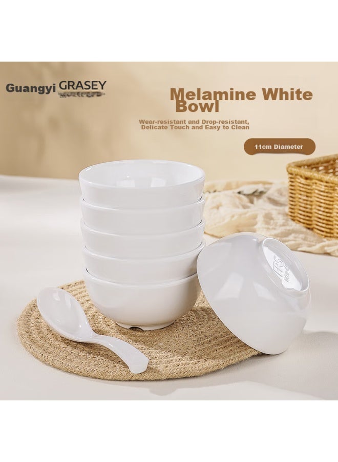 GRASEY Guangyi Commercial Melamine Soup Bowl Rice Bowl White 11cm Fast Food Canteen Serving Bowl 6-pack Gy8891 - Image 1