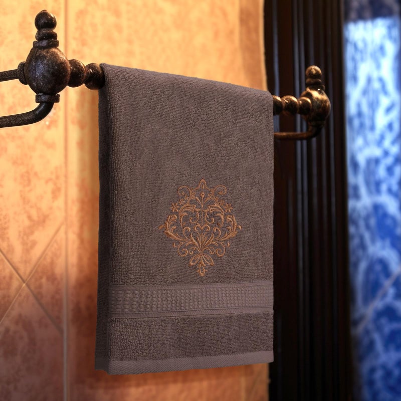 FuWeave 3 Pcs Vintage Brown Hand Towels Fancy Decorative Bathroom Towels 13.3 x 29.5'' Luxury Damascus Embroidered 100% Cotton Soft Absorbent for Bathroom Kitchen Boho Decor - Image 4