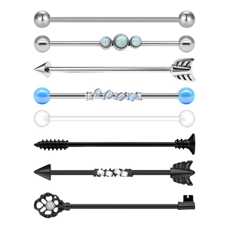Mayhoop 14G 8Pcs Stainless Steel Industrial Barbell Earring Cartilage Body Piercing Jewelry 38mm 1&1/2 Inch Industrial Piercing Bar