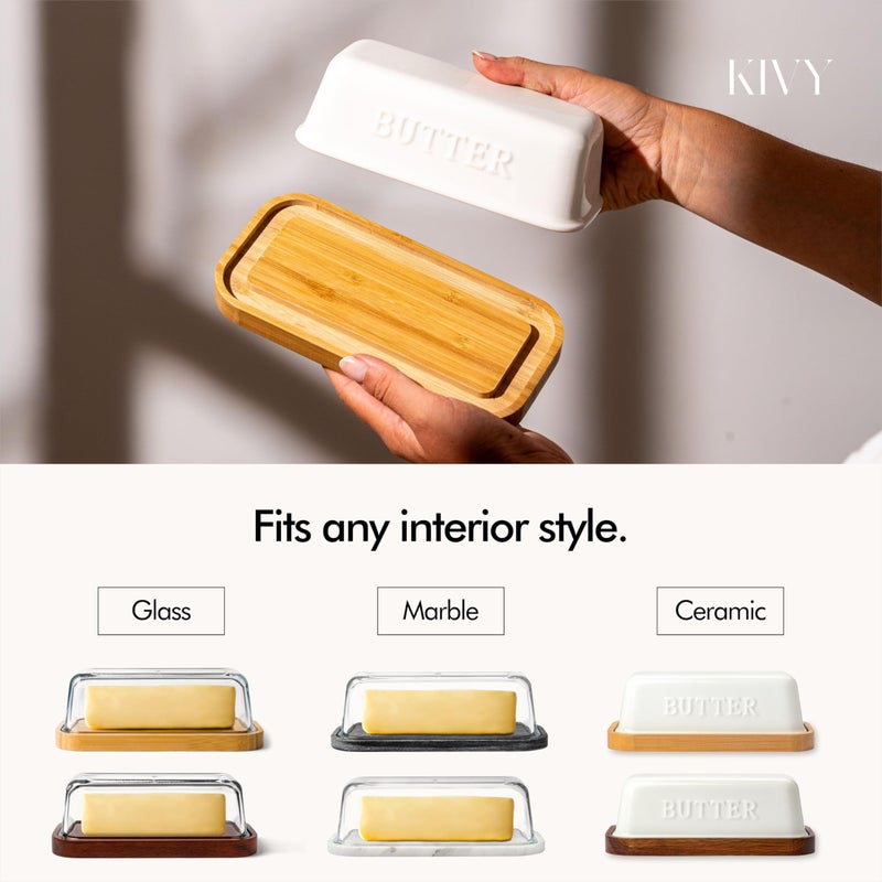 KIVY Glass butter dish with airtight lid that keeps butter soft - For countertop and refrigerator door shelf - Butter tray fridge - Butter holder for counter - Covered butter dishes with lid - Image 4