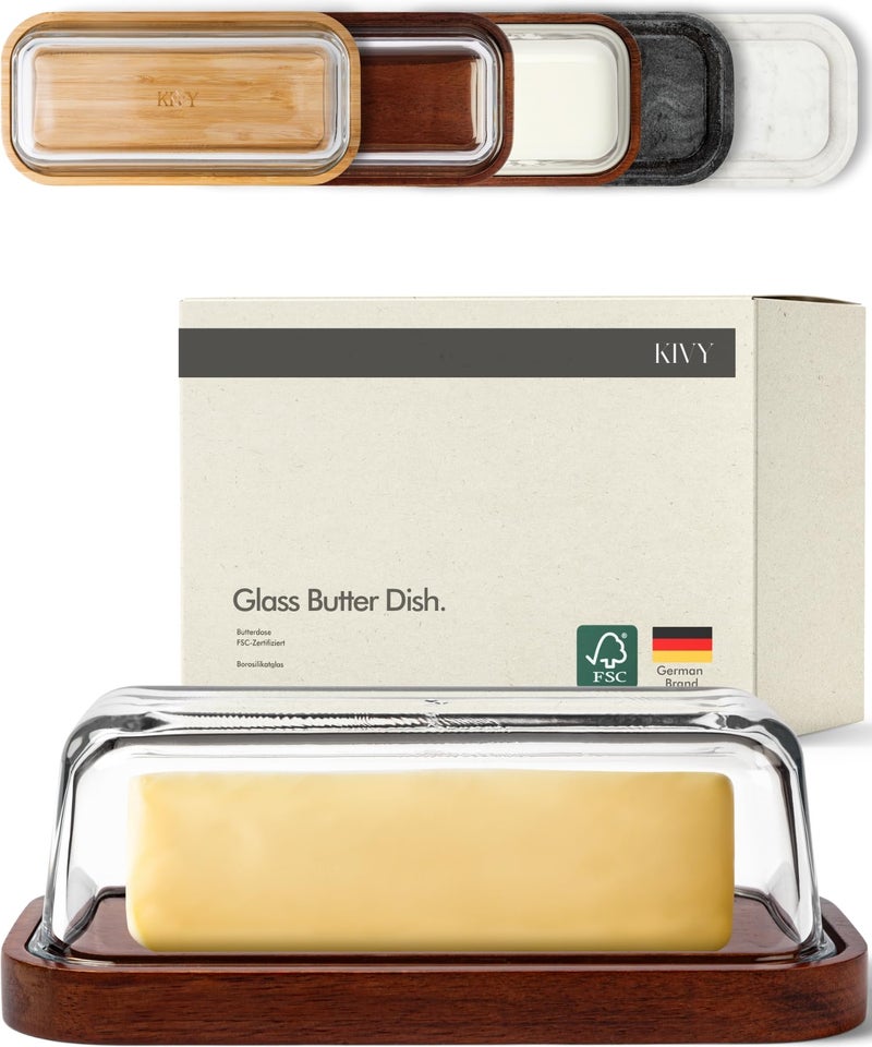 KIVY Glass butter dish with airtight lid that keeps butter soft - For countertop and refrigerator door shelf - Butter tray fridge - Butter holder for counter - Covered butter dishes with lid - Image 1