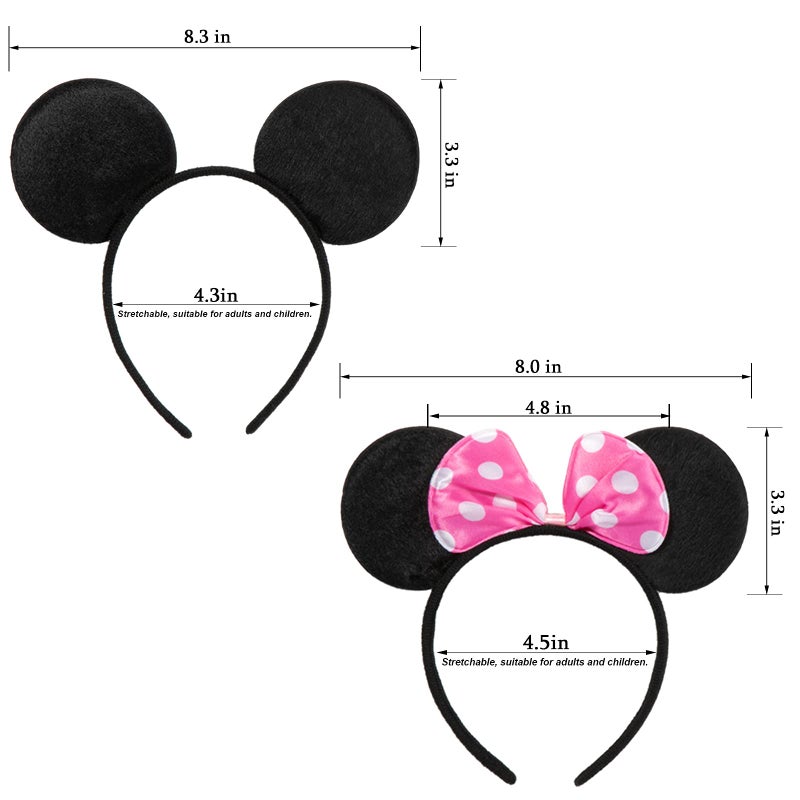 CHuangQi Mouse Ears Solid Black and Pink Bow Headband for Boys & Girls Birthday Party, Pack of 12 - Image 2