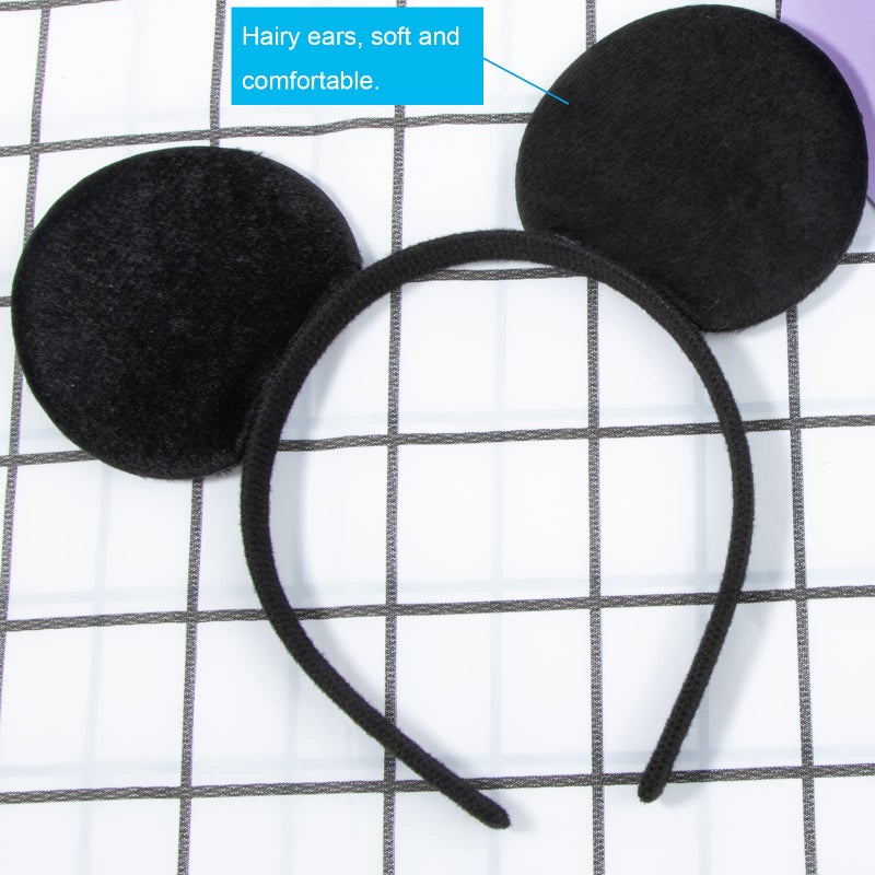 CHuangQi Mouse Ears Solid Black and Pink Bow Headband for Boys & Girls Birthday Party, Pack of 12 - Image 5