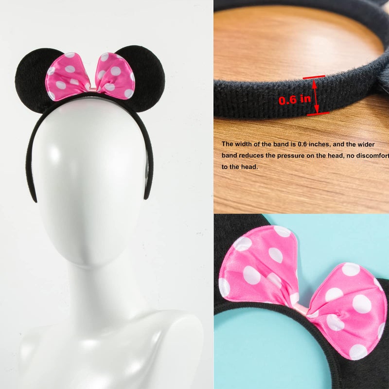 CHuangQi Mouse Ears Solid Black and Pink Bow Headband for Boys & Girls Birthday Party, Pack of 12 - Image 3