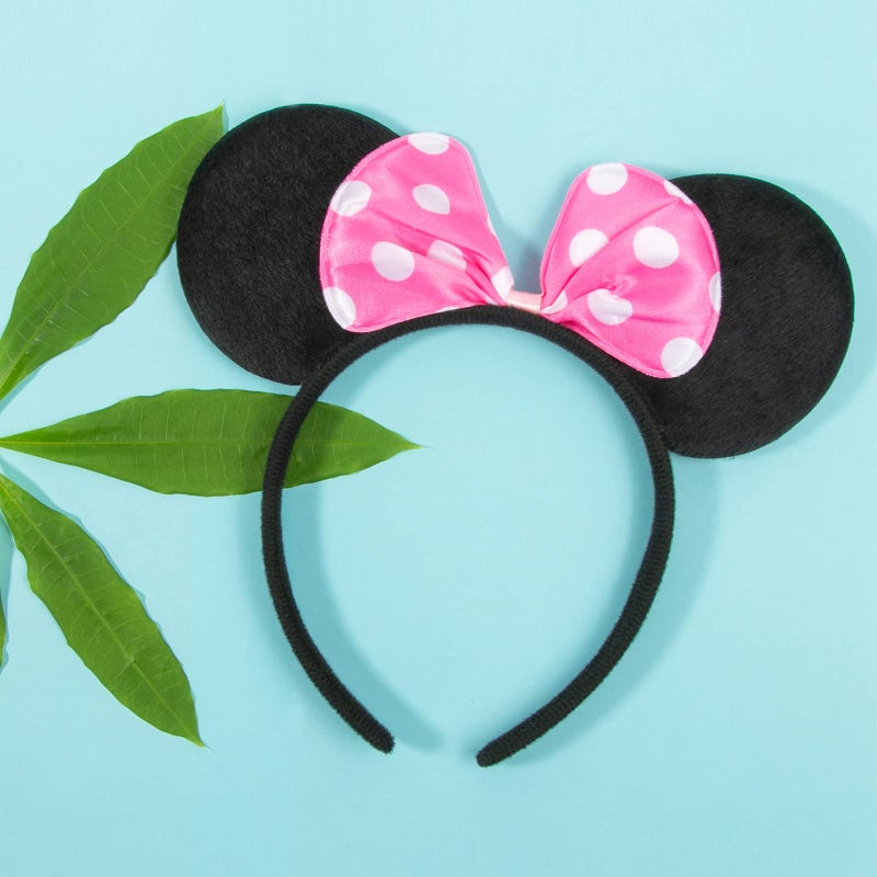 CHuangQi Mouse Ears Solid Black and Pink Bow Headband for Boys & Girls Birthday Party, Pack of 12 - Image 4