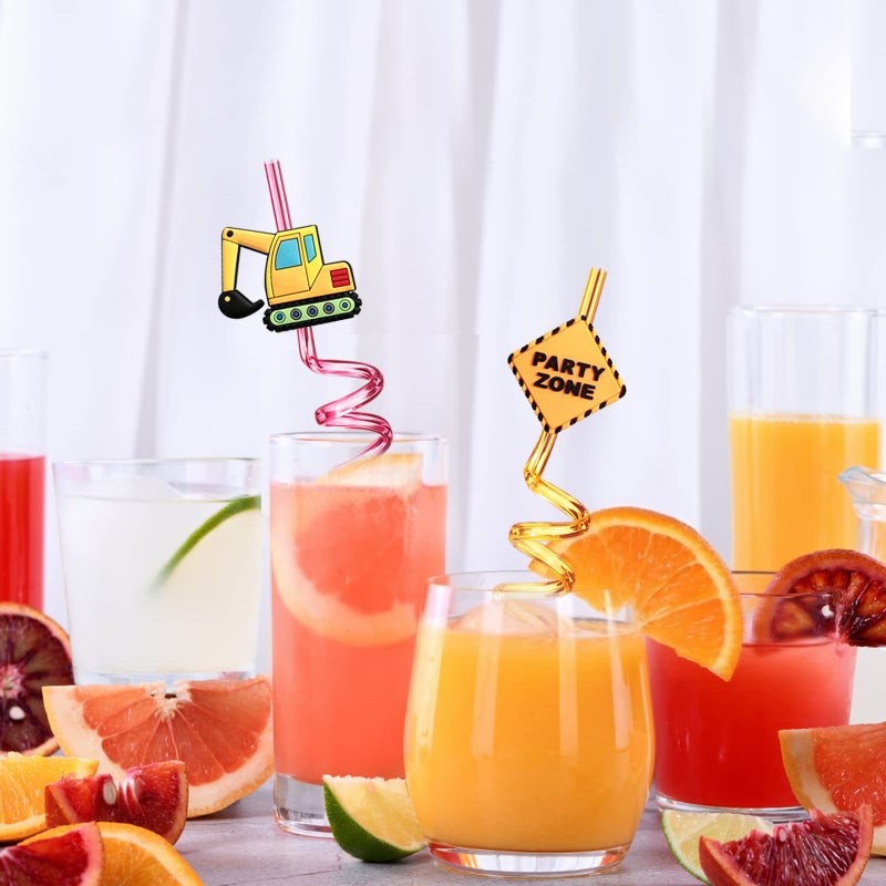 Lidmada 24 Reusable Construction Plastic Straws Excavator Bulldozer Blender Truck for Construction Theme Birthday Party Supplies Gift Favors with 2 Cleaning Brushes - Image 4