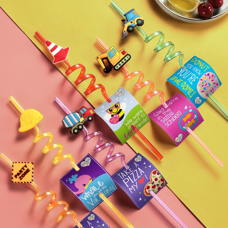 Lidmada 24 Reusable Construction Plastic Straws Excavator Bulldozer Blender Truck for Construction Theme Birthday Party Supplies Gift Favors with 2 Cleaning Brushes - Image 3